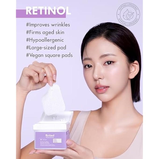 DERMAL RETINOL PEPTIDE LIFTING PAD - KOREAN TONER PAD FOR ANTI-AGING & WRINKLES WITH BAKUCHIOL - VEGAN PURE COTTON SQUARE PADS - HIGH CAPACITY, 120 SHEETS - Image 2